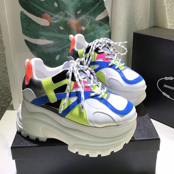 

популярная высота увеличение ботинки тапки женщин высокой платформа 8 см смешанных цветов мода натуральной кожи обувь женщина, Black