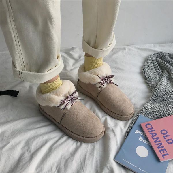 

boots 2021 style tassel women snow fur plush low bottomed flat winter women's warm anti-skid boot botas mujer, Black