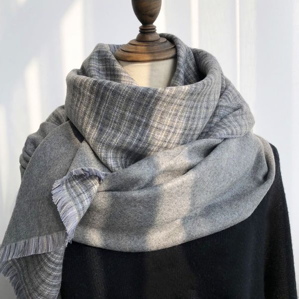 

mwcgw literature and art style scarf shawl cashmere scarf women's winter korean version versatile plaid double-sided couples long shawl, Blue;black