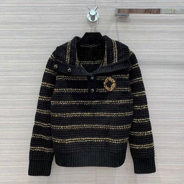 

new sweater of wheat badge gold yarn striped lapel knitted sweater in early autumn1, White
