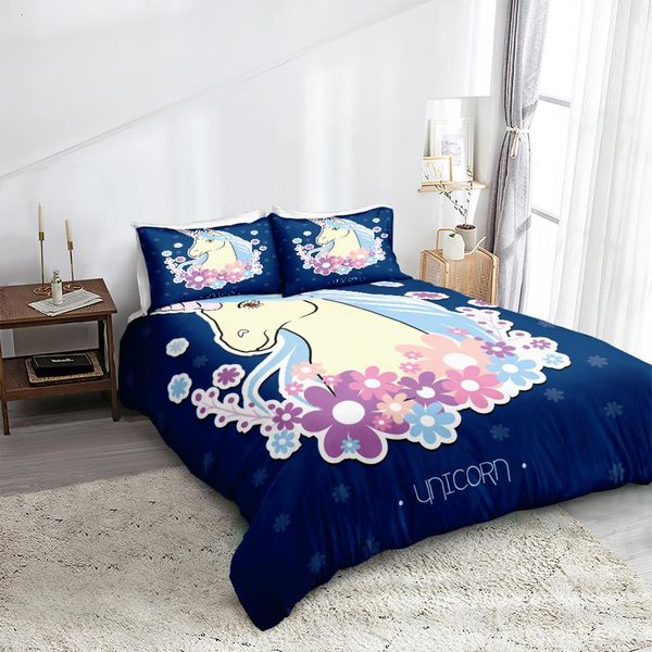 

magic unicorn bedding set cute horse duvet cover set pink unicorn with flowers home textile for kids cartoon animal bed set