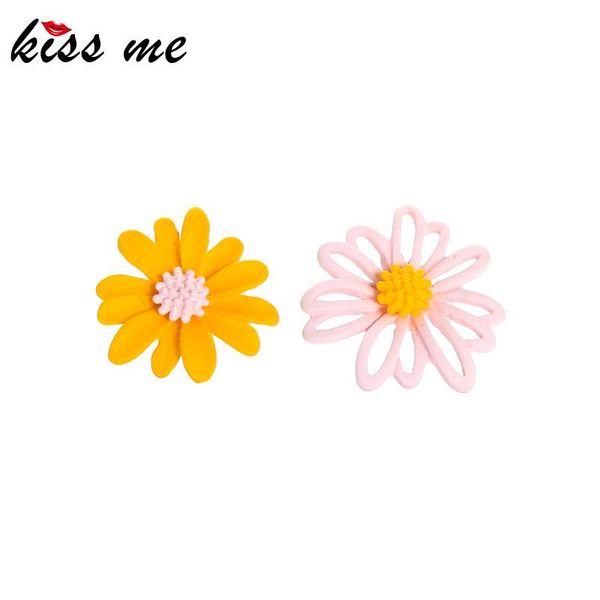 

kissme fresh summer style multicolor coating alloy daisy stud earrings for women girl asymmetric flower earrings fashion jewelry, Golden;silver