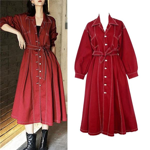 

women's trench coats arrival women fashion comfortable denim a-line coat temperament red long clothes sl577, Tan;black