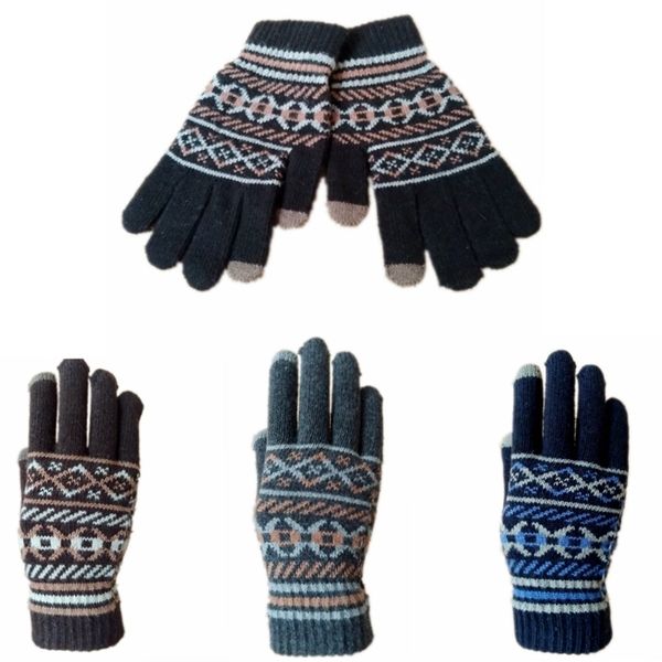 

korean wool in autumn winter for men' knitting thickened warm and cold proof full finger with touch screen gloves, Blue;gray