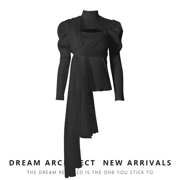 

new white sweater transparent lantern sleeve patchwork lace up mock neck slim pullover knitted wear, White;black