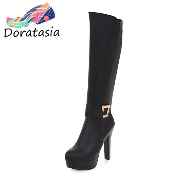 

doratasia классический женщины платформа металл mid теленок обувь zipper boots конструктора женщины твердые пряжки высокие каблуки сапоги, Black