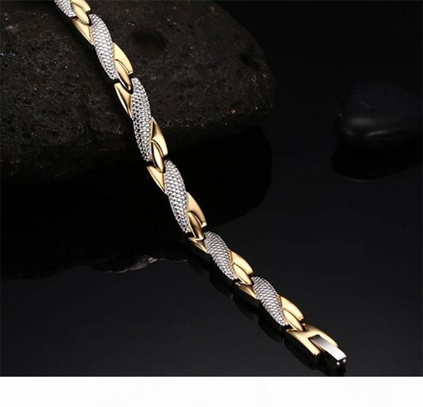 

k luxury 9mm 20cm men gold silver bracelet magnets stone stainless steel solid links cuff, Black
