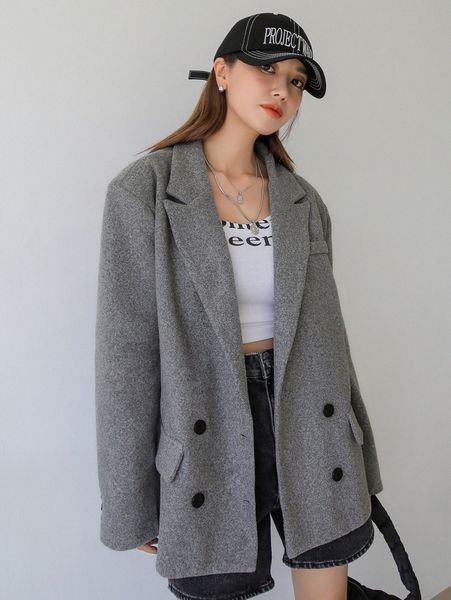 

dazy lapel collar double breasted overcoat w5uh#, Black