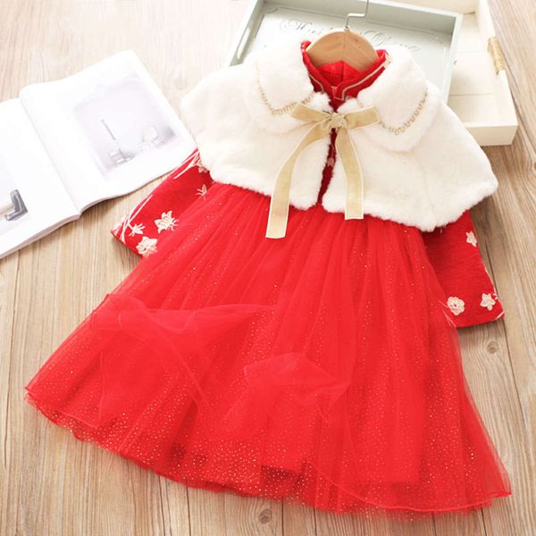 

winter new warm year's girls' plush bowknot shawl princs drs 1129 baqj, Red;yellow