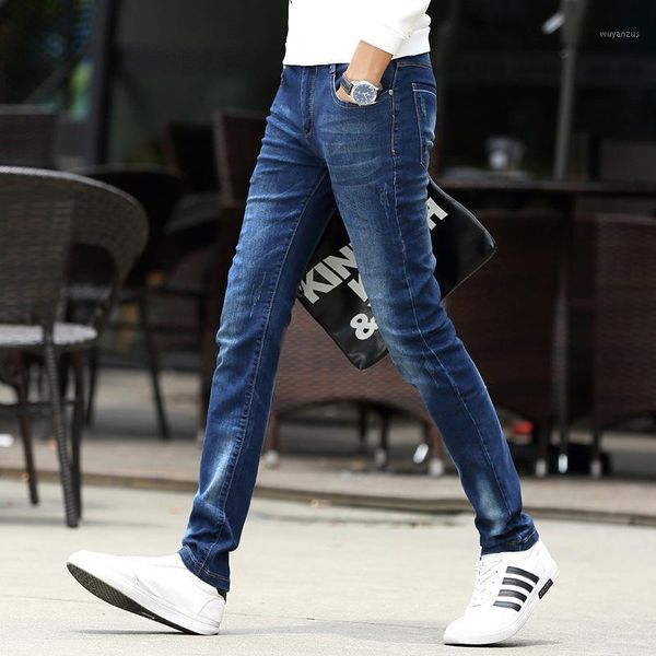 

2020 spring elastic jeans men's cultivate one's morality type teenagers feet pants tide leisure trousers1, Blue