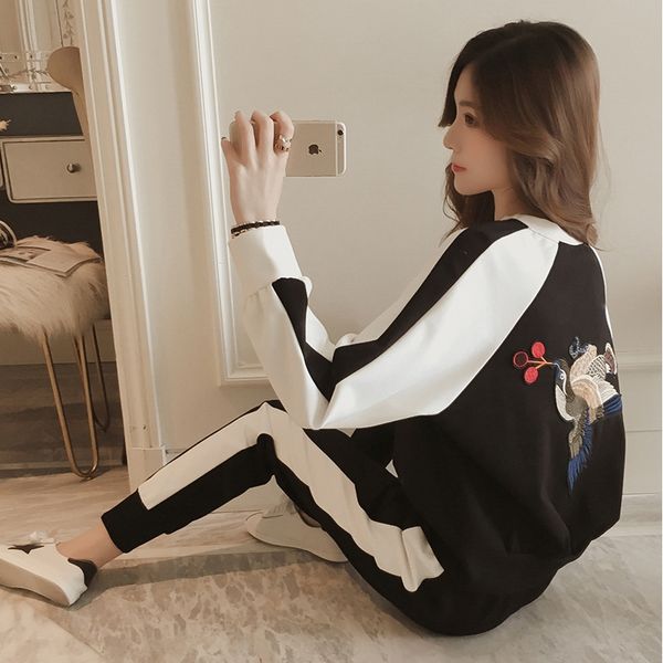 

casual sportswear set for women spring and autumn 2019 new loose fashion korean style trendy running sweatshirt sweatshirt sweater two-piece, Gray