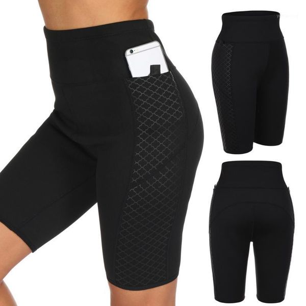 

yoga outfits women high waist shorts compression workout running bike neoprene with side pockets als881, White;red