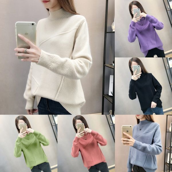 

96ab3 autumn and winter new korean half raglan sleeve for pullover knitwearknitwear knitwear women's loose style high collar sweater wo, White;black