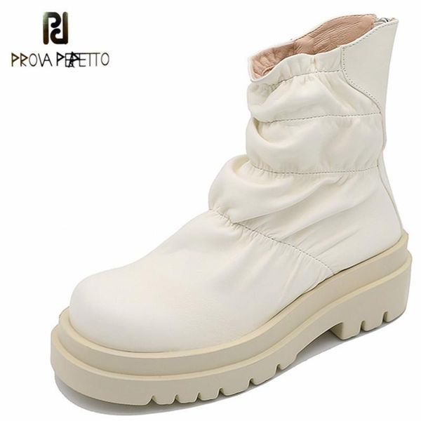 

prova perfetto leisure folds novelty botas mujer square heel spring and autumn zapatos de mujer round toe keep warm short boots, Black