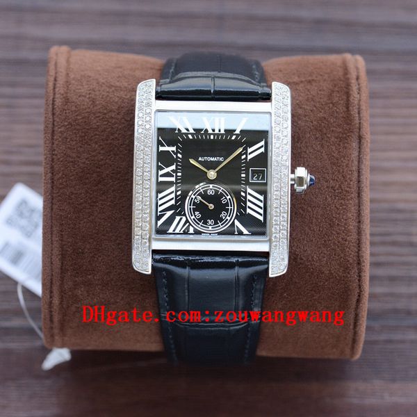 

2020 classic tank boss men watches joker full diamond santos leather wristwatches square mens watch d3135, Slivery;black
