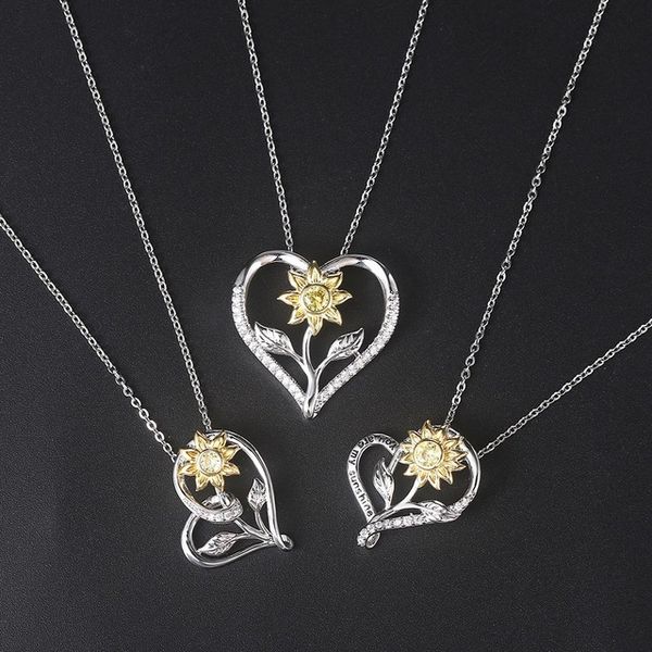 

sunflower heart pendant necklace, Silver