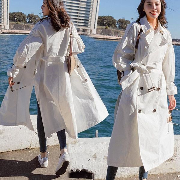 

women's trench coats women long solid white single lightweight coat with belt female slim overcoat l4011112, Tan;black