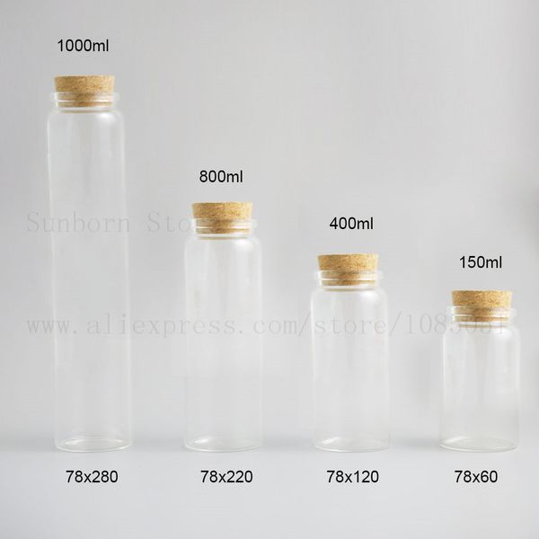 Grande frasco de garrafa transparente vazio com rolha de cortiça recipiente de vidro claro para armazenamento de escola de laboratório 150ml 400ml 800ml