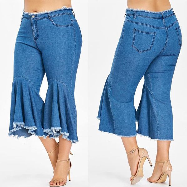 

2020 amazon burrs big yards falbala cowboy female irregular panty web celebrity of 7 minutes of pants pants1, Blue