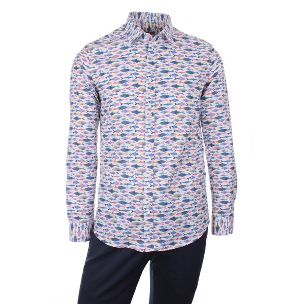 

gentilbay men's sea fish printed black slimfit long-sleeve sport shirt dpd153 1022, White;black