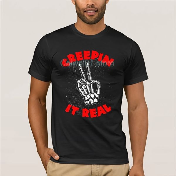 

sport trendy creative graphic t-shirt get creepin it real skeleton peace sign fashion t shirt 100% cotton