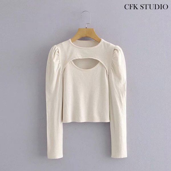 

women sweater with hollow out in front solid long sleeve knitted pullover femme party white top, White;black