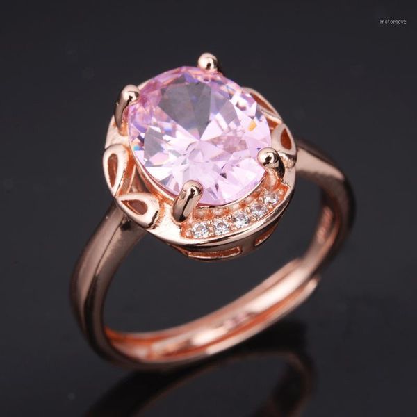 

wedding rings luxury cz pink crystal ring rose gold color party trendy jewelry for women girls gift drop wholesale1, Slivery;golden