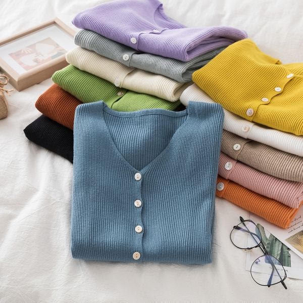 

winter knitted cardigan women new v-neck sweater women's outdoor knitted cardigan thin autumn base cardigans womens 201029, White;black