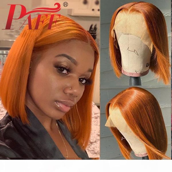 

paff 180 density ginger orange colored 13x4 lace front human hair wigs short bob wig pre plucked short wig for black women, Black;brown