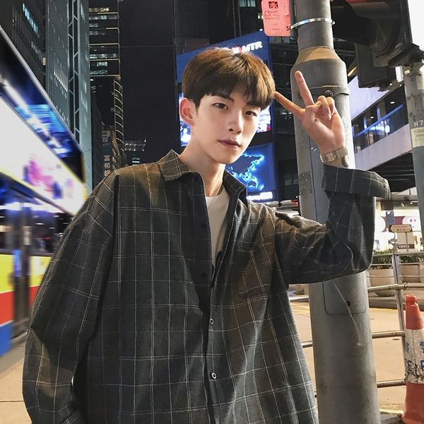 

new fashion korea style oversized casual men plaid shirt 201120, White;black