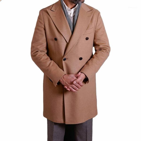 

men's overcoat woolen warm england style double breasted thick loose mid-length casual trench winter coat male jacket1, Black