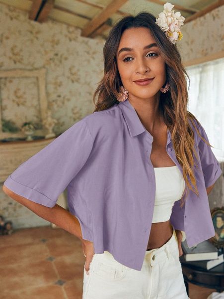 

button front crop blouse d8bv#, White