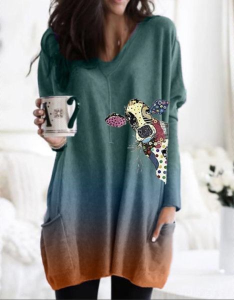 

8wbmw dress autumn new gradient pocket pocket v-neck long sleeve 2020 women's 2020 autumn new gradient print print women's v-neck, Black;gray