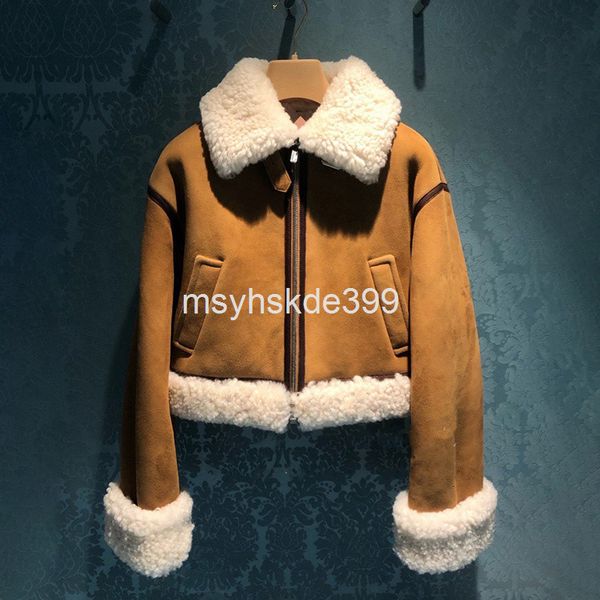 

two piece dress 5602 niche autumn winter lamb wool short lapel jacket zipper casual warm women, White