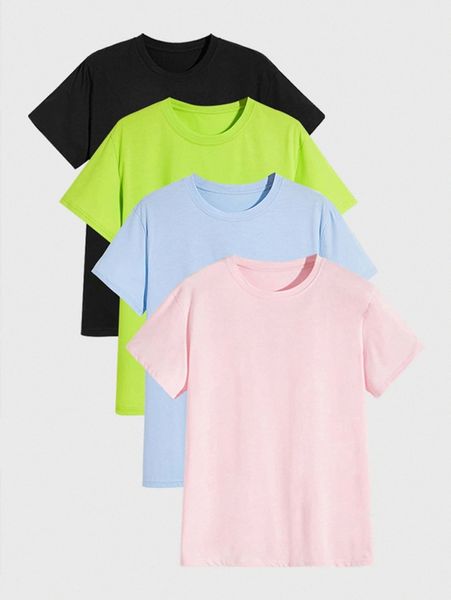 

men 4pcs round neck solid tee h1i5#, White;black