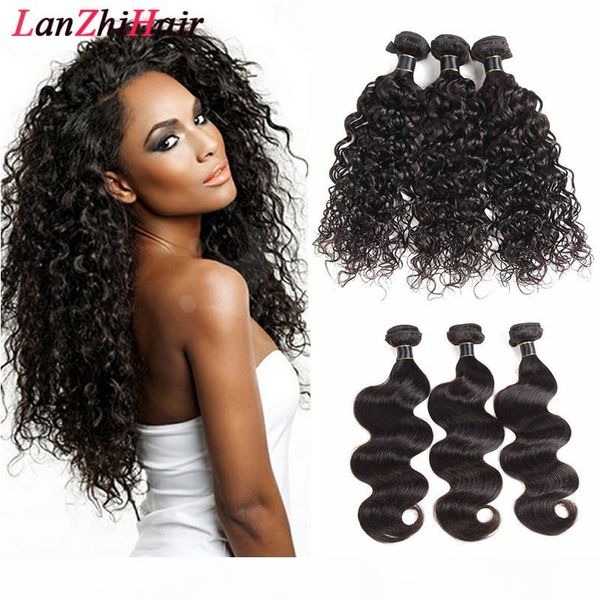 

malaysian water wave human hair extensions unprocessed peruvian body wave virgin human hair weaves 3pcs lot tangle free, Black