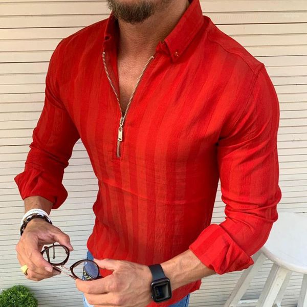 

men shirts slim fit casual striped print turn-down collar zipper male shirts long sleeve clothes chemises homme plus size1, White;black