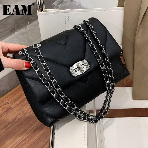 

shoulder bags [eam] women diamonds lock luxury pu leather flap personality all-match crossbody bag fashion tide 2021 18a1303