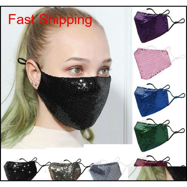 

us stock, bling 3d reusable cycling mask pm2.5 face care shield sun color gold elbow sequins shiny face cover mouth masks anti-dust vn67h, Black