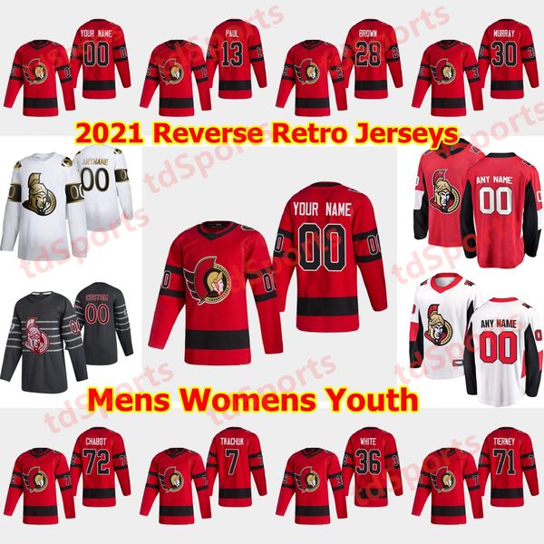 

ottawa senators 2021 reverse retro hockey jerseys 83 christian jaros magnus paajarvi oscar lindberg erik karlsson mike hoffman custom stitch, Black;red