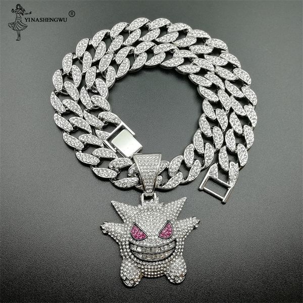 

iced out purple crystal little devil pendants full rhinestone cuban chain necklace hip hop necklace for men gifts new arrivals 201013, Silver