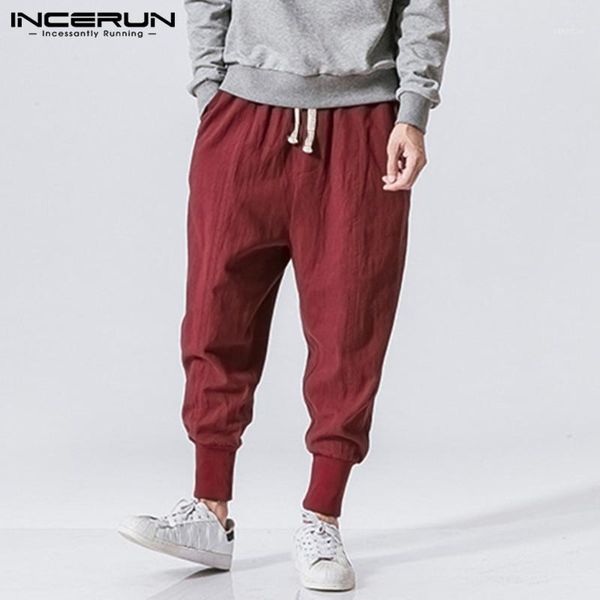 

incerun fashion harajuku men solid casual harem pants mens sweatpant joggers comfort cotton stretch elastic trousers streetwear1, Black