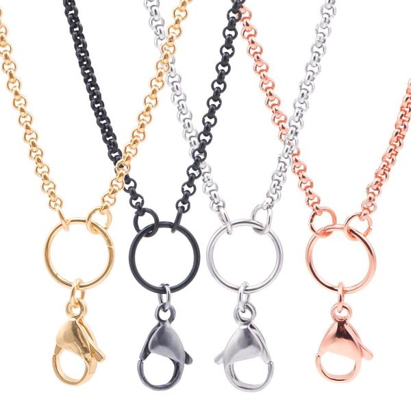 

chains 1pcs 2.5mm width 70cm stainless steel link long necklace rolo chain for floating locket pendant diy jewelry making 5 colors, Silver