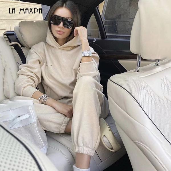 

2020 winter new women's clothing plus velvet warm 2 two-piece sports set hooded sweater trousers suit casual pants set1, Gray