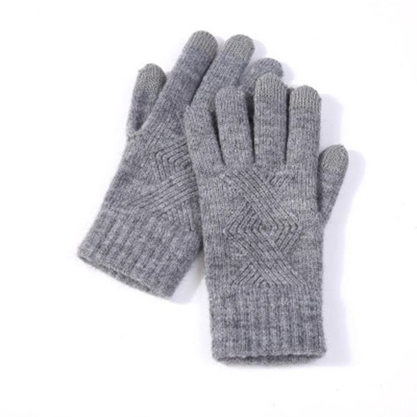 

five fingers gloves female winter thin touch screen driving stripe wool knit elastic warm outdoor sports fitness cycling mittens l19, Blue;gray