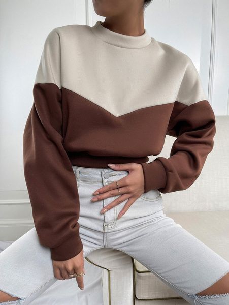 

drop shoulder two tone pullover v4ja#, White;black