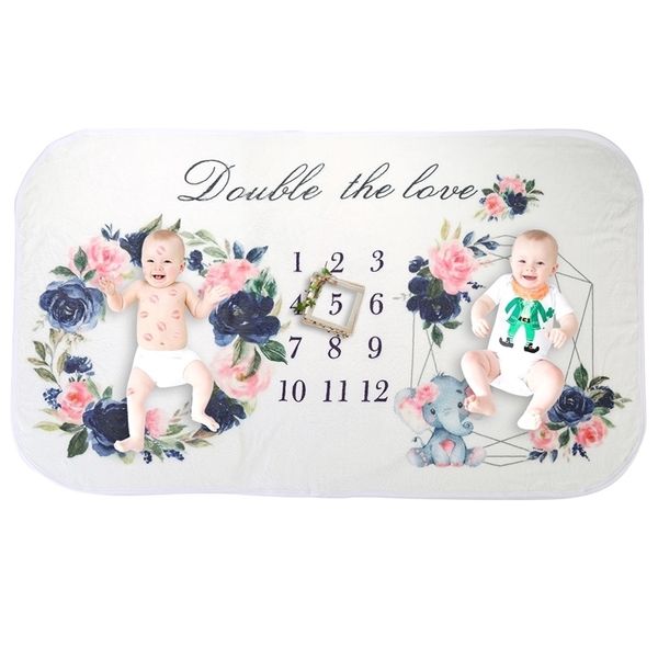 

twins 160cm x90cm newborn baby monthly growth milestone blanket print floral pgraphy props background cloth commemorate rug y201009