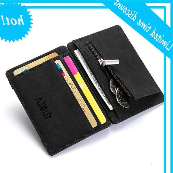 

2019 men men's pu leather mini small magic portfolios ultra dunne rits portemonnee pouch plastic credit bank card case holder new, Red;black