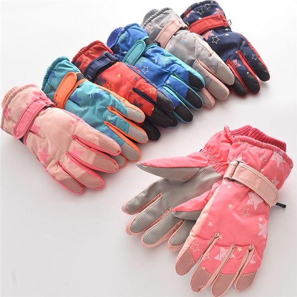 

kids windproof snowboard winter warm thermal fleece snow gloves for boys girls lightweight breathable glove, Blue;gray