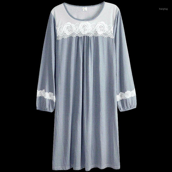 

nightgown cotton women's night dress 2020 spring new long sleeve polka dot lace applique home gowns sleep shirt 3xl sleepwear1, Black;red